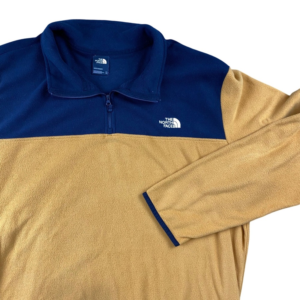 The North Face Fleece Pullover Mens XXL Tan Navy Quarter Zip Colorblock